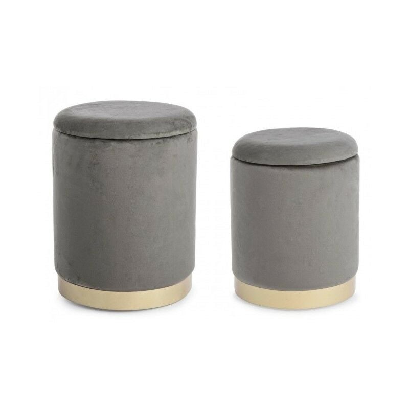 Lot de 2 Poufs en velours avec bac Gris polina