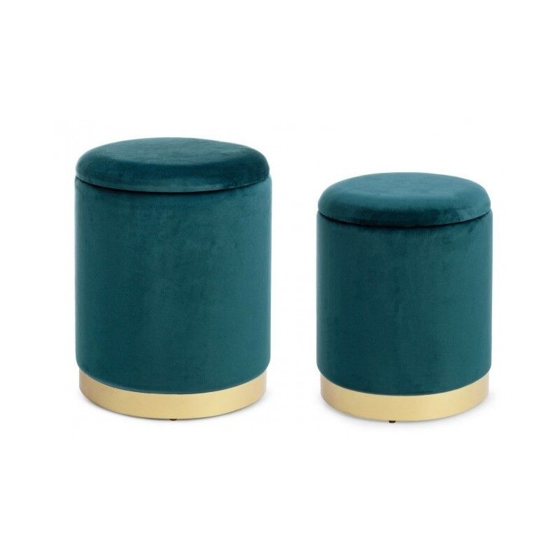 Lot de 2 Poufs en velours avec bac Bleu polina