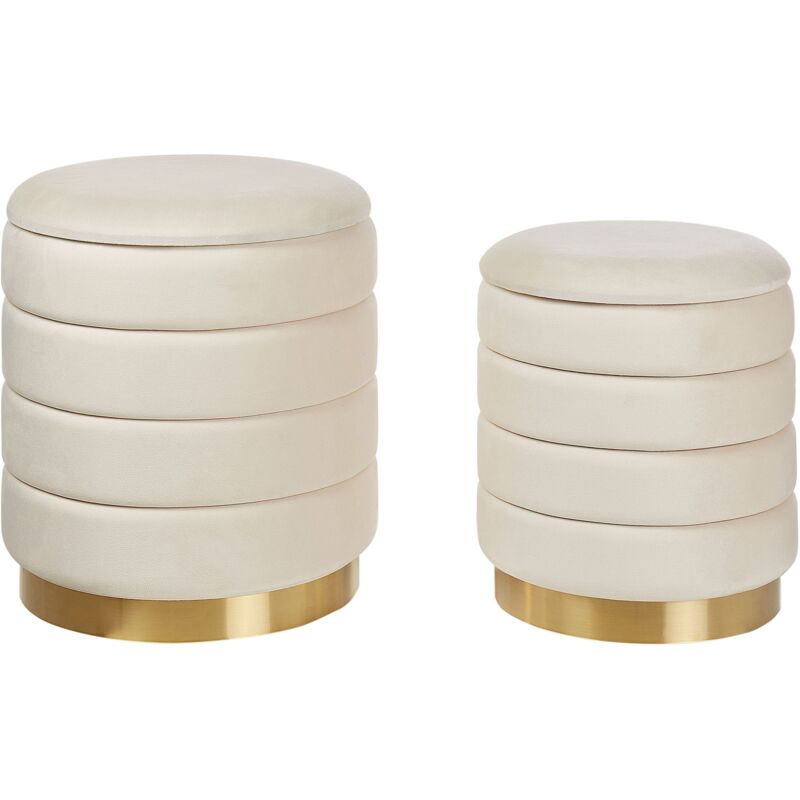 Lot de 2 Poufs en Velours avec Rangement Salon Bureau Chambre à Coucher Beige Clair Garland
