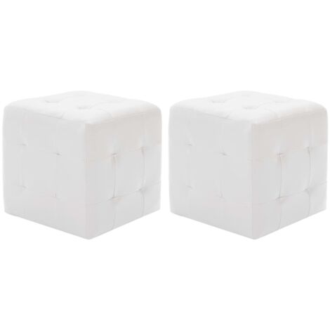 Lot de 2 Poufs  Pouf de Salon Tabouret Bas Blanc 30 x 30 x 30 cm Similicuir 35641