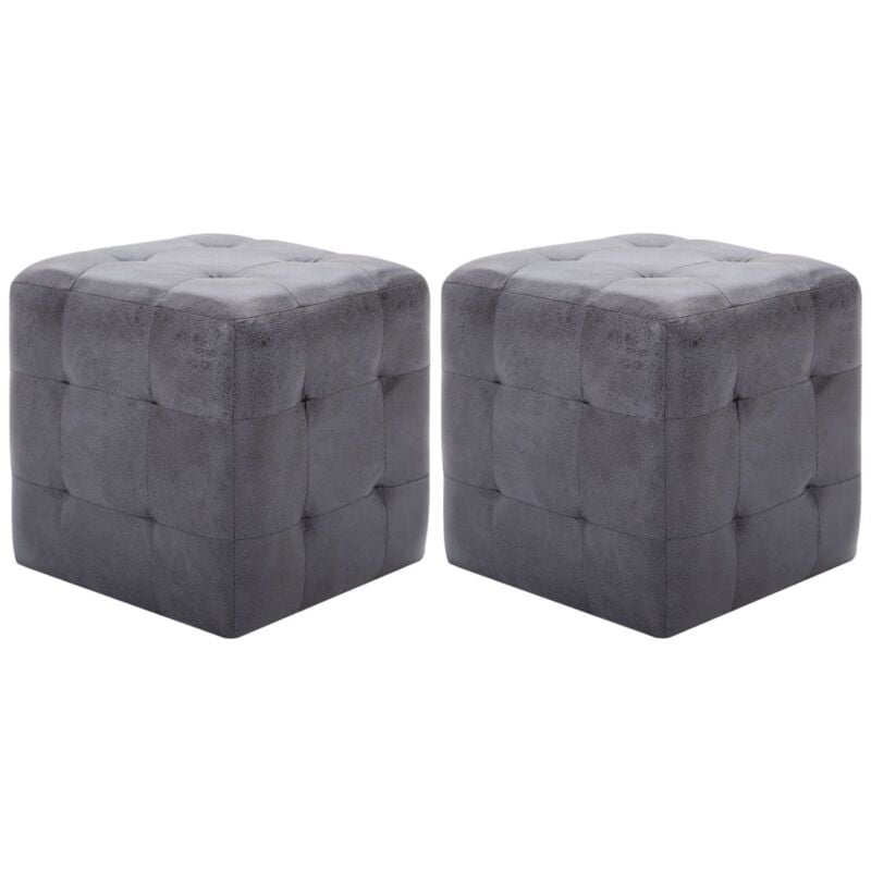 Lot de 2 Poufs Pouf de Salon Tabouret Bas Gris 30 x 30 x 30 cm Similicuir daim 74776