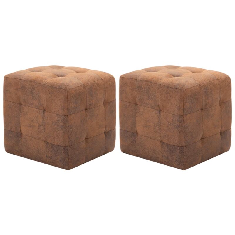 Maison Chic - Lot de 2 Poufs Pouf de Salon Tabouret Bas Marron 30 x 30 x 30 cm Similicuir daim 49514