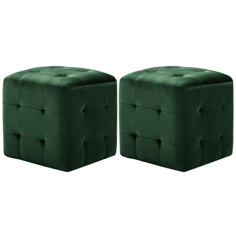 Lot de 2 poufs repose-pied tabouret capitonné 30 x 30 x 30 cm en tissu velours vert DEC029943