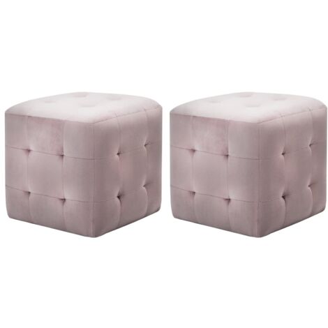 Lot de 2 poufs repose pieds capitonné 30 x 30 x 30 cm tissu velours rose DEC035620