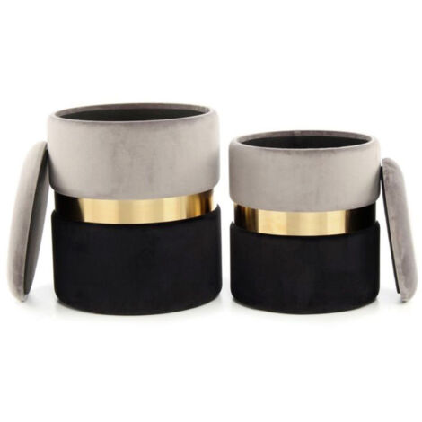 Lot de 2 Poufs Ronds Velours "Zora" Gris & Noir