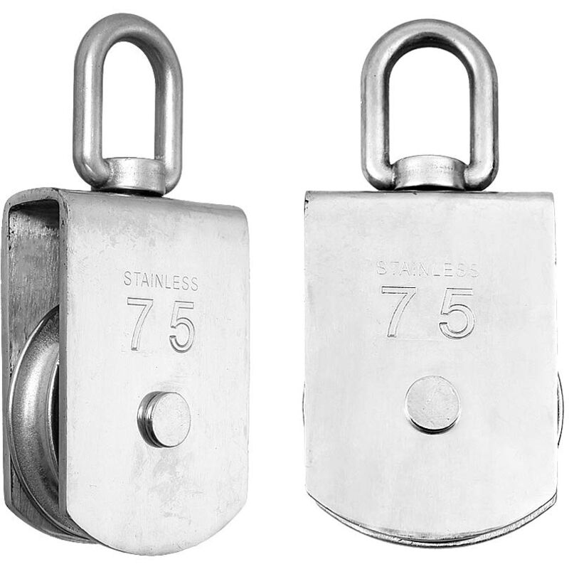 Lot de 2 poulies de levage m75 chargeant 750 kg, bloc de poulie de corde de levage pivotant en acier inoxydable 304 robuste