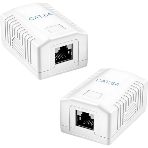 Lot de 2 Prise Réseau Cat 6A en Saillie, 1 Port RJ45 FTP Blindée, 10 Gbps Prise Ethernet LAN blindée Cat 6A, Boîte de jonction pour Périphériques Réseau