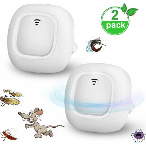 Lot de 2 prises anti-moustiques à ultrasons sans odeur et non toxique, anti-moustiques, insectes rongeurs, fourmis, souris, grattoirs, araignées Blanc.