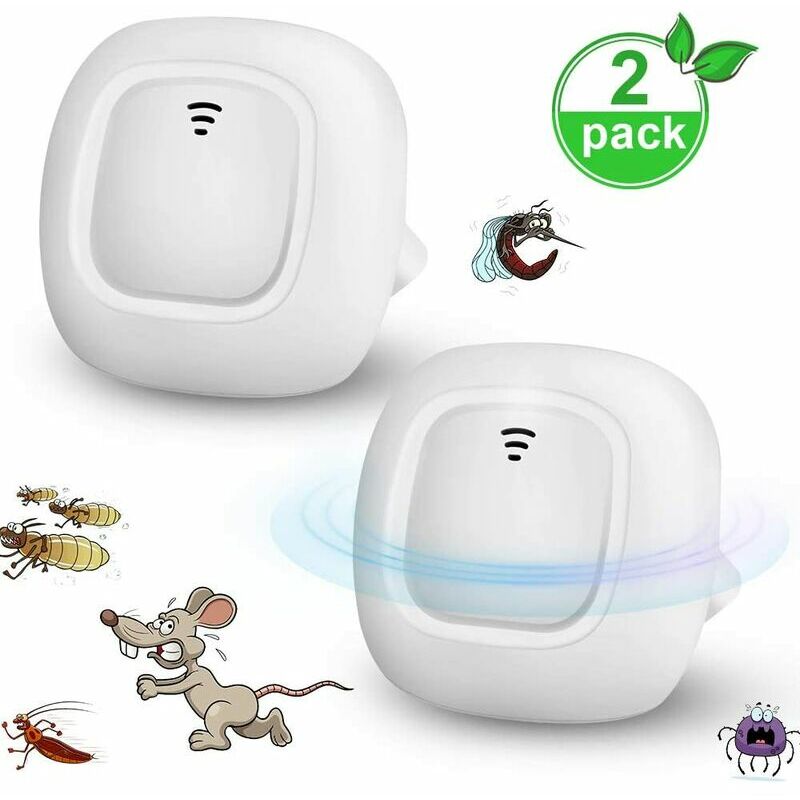 Lot de 2 prises anti-moustiques à ultrasons sans odeur et non toxique, anti-moustiques, insectes rongeurs, fourmis, souris, grattoirs, araignées