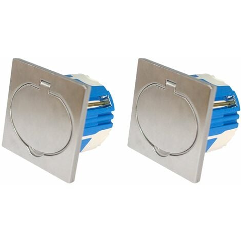 Lot de 2 prises de sol 16A 2P+T finition alu brossé - IP44 avec boîte d'installation - Zenitech