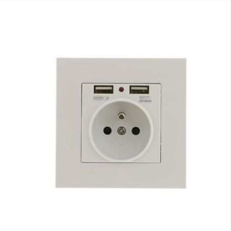 Lot de 2 Prises Murales, Prise Electrique Murale avec Double USB 5V/2100mA, Prise Encastrable avec 2 Ports de USB Pratique et Manialble