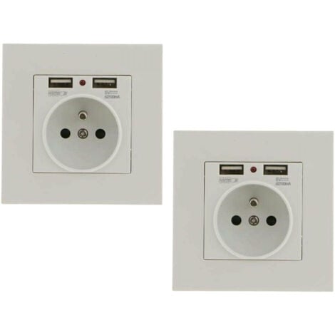 TUSERXLN Lot de 2 Prises Murales, Prise Electrique Murale avec Double USB , Prise Encastrable avec 2 Ports de USB Pratique et Manialble