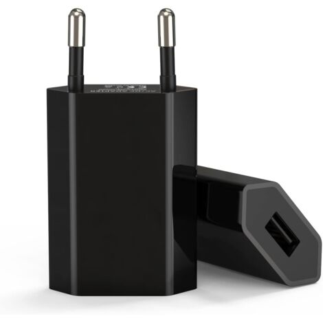 Lot de 2 Prises Secteur USB 5W - Adaptateur Chargeur Universel - Sécurité Intégrée - Pour iPhone iPad Samsung - Noir