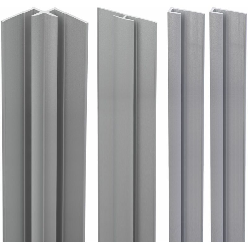 Lot de 2 profilés de finition + 1 profilé d'angle + 1 profilé d'extension pour panneau mural de douche, DécoDesign Schulte Alu-argenté, 255 cm