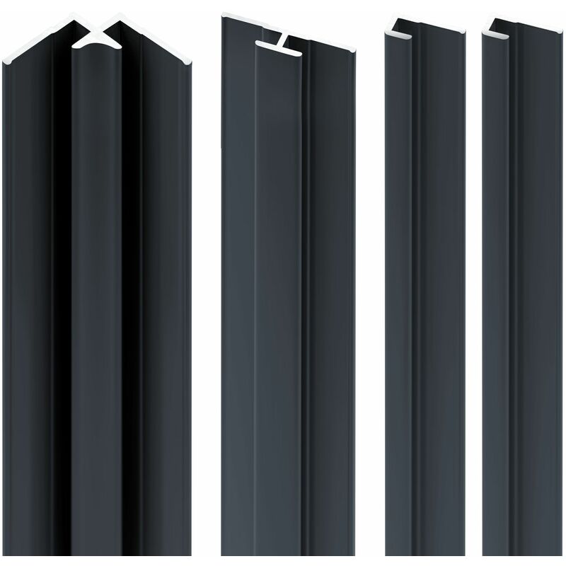 Lot de 2 profilés de finition + 1 profilé d'angle + 1 profilé d'extension pour panneau mural de douche, DécoDesign Schulte Anthracite, 210 cm