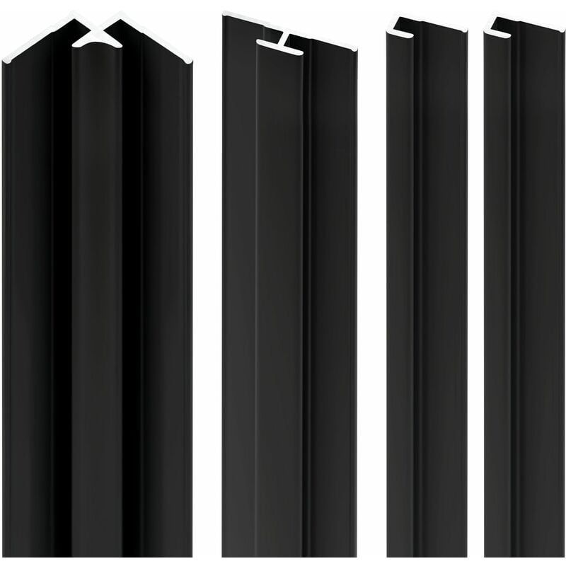 Schulte - Lot de 2 profilés de finition + 1 profilé d'angle + 1 profilé d'extension pour panneau mural de douche, DécoDesign Noir, 255 cm