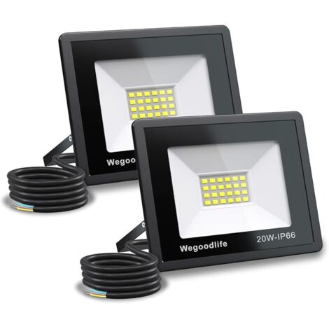 Lot de 2 Projecteur LED Extérieur 20W, Super Lumineux 1510LM Spot LED Extérieur, 3000K Blanc Chaud, IP66 Étanche, Éclairage de Sécurité pour Jardin, Patio, Cour, Entrée, Garage, Sans Prise