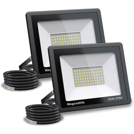 Lot de 2 Projecteur LED Extérieur 50W, Super Lumineux 3995LM Spot LED Extérieur, 3000K Blanc Chaud, IP66 Étanche, Éclairage de Sécurité pour Jardin, Patio, Cour, Entrée, Garage, Sans Prise