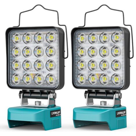 Lot de 2 Projecteur LED Rechargeable Compatible Makita 18V, Double Interrupteur, Port USB Type C, Pour Chantier Garage Camping