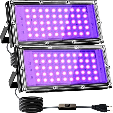 Lot de 2 Projecteur LED UV 50W, Étanche IP65, Angle 120°, Pour Soirée Fluo, Bar, Aquarium