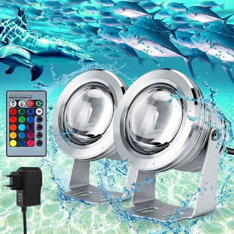 Lot de 2 Projecteur Submersible à LED, 5050 RGB Étanche IP68 Éclairage Sous-marin, Projecteur LED pour Éclairage Extérieur de Jardin avec Télécommande et Cordon D'alimentation 2M DC12V