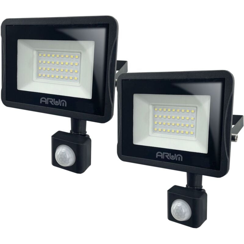 Lot de 2 Projecteurs LED 30W Noir détecteur de mouvement extérieur Température de Couleur: Blanc neutre 4000K