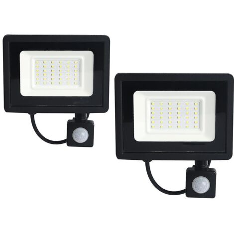 Lot de 2 projecteurs muraux LED d'extérieur avec détecteur de mouvement, blanc froid, 20 W, 180-265 V, 6500 K, matériau en aluminium, indice de protection IP66
