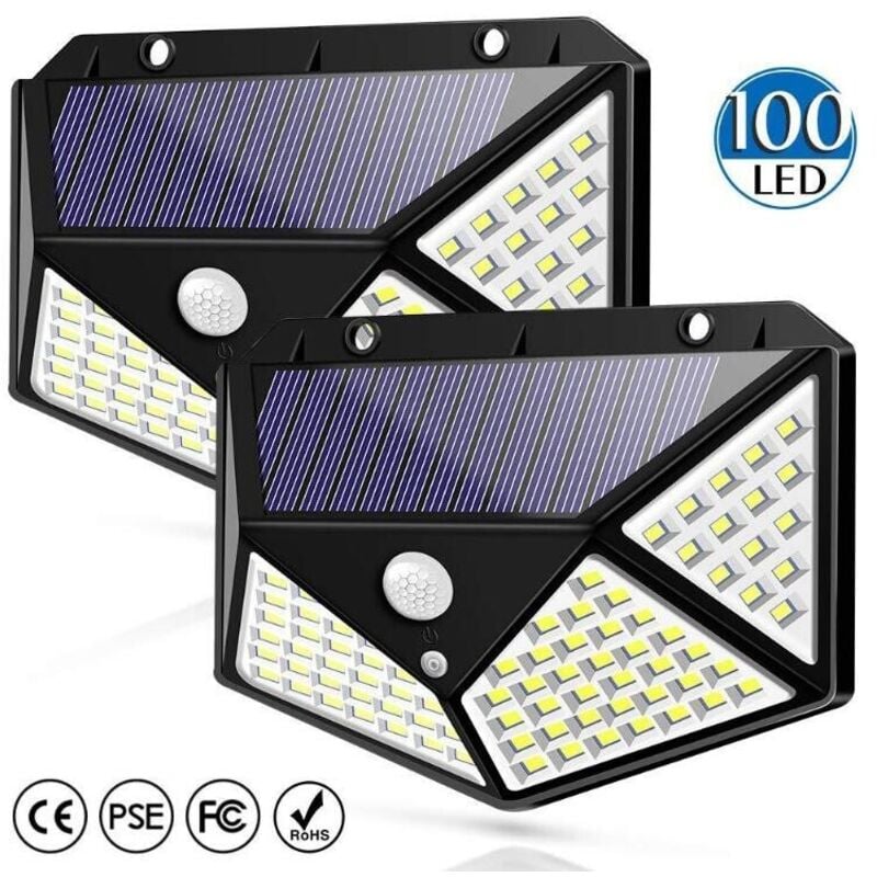 Lot de 2 Projecteurs Solaire noir avec détecteur de mouvement 1000 lumens 270 degrès