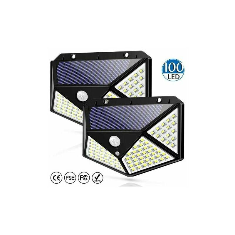 Vuszr - Lot de 2 Projecteurs Solaire avec détecteur de mouvement 100LED Applique murale solaire lumineuse à quatre faces