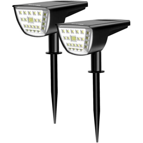 Lot de 2 projecteurs solaires 32 LED avec détecteur de mouvement – Étanchéité IP65 – pour allée, cour, jardin, piscine, terrasse – Blanc (3000 K)