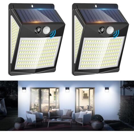 Lot de 2 projecteurs solaires à LED d'extérieur avec détecteur de mouvement, 238 LED, 3 modes, étanches IP65, pour jardin, cour, terrasse, garage et mur