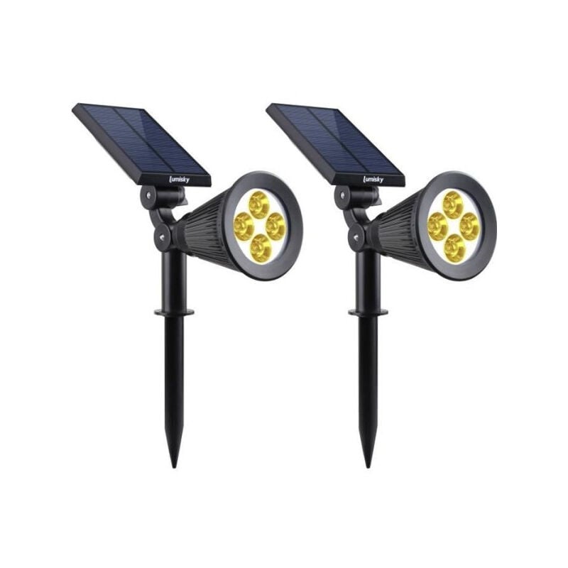 Lot de 2 projecteurs solaires a led Spiky Lumi Jardin 200 Lumens - Blanc chaud - Etanche - 34 cm