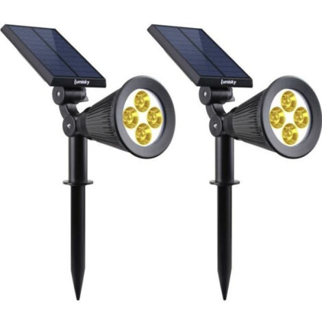 Lot de 2 projecteurs solaires a LED Spiky - LUMI JARDIN - 200 Lumens - Blanc chaud - Etanche - 34 cm
