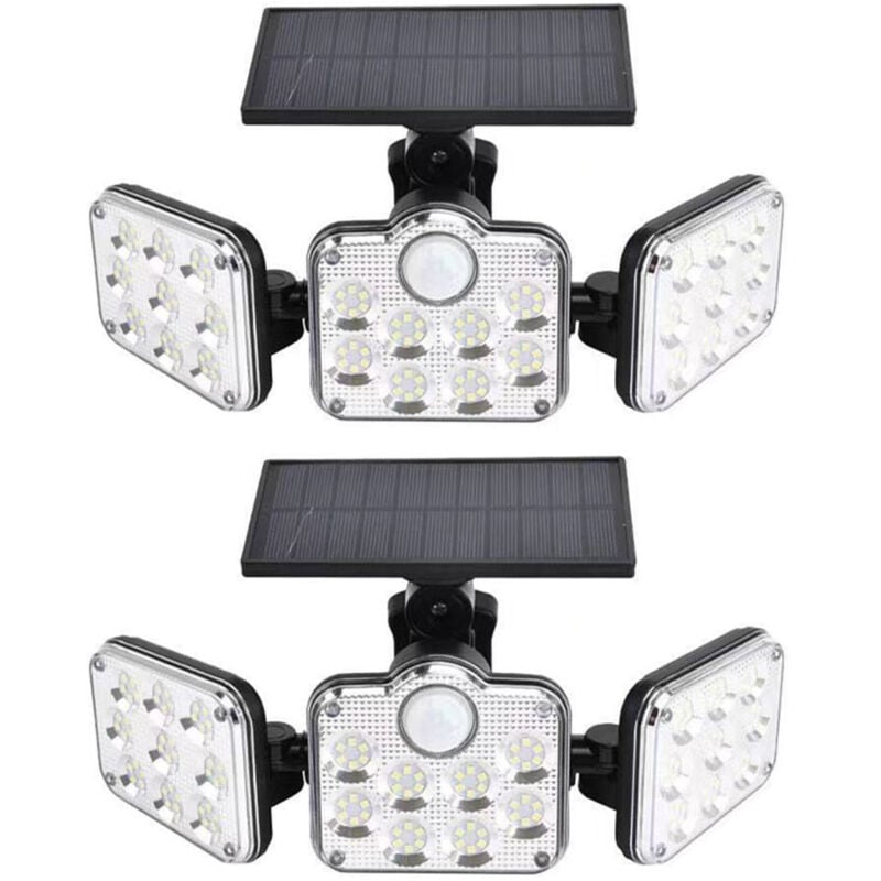 Lot de 2 projecteurs solaires extérieurs 138 led 2200 lm avec télécommande, étanche IP65, 3 têtes réglables, grand angle 270°, lumière de sécurité