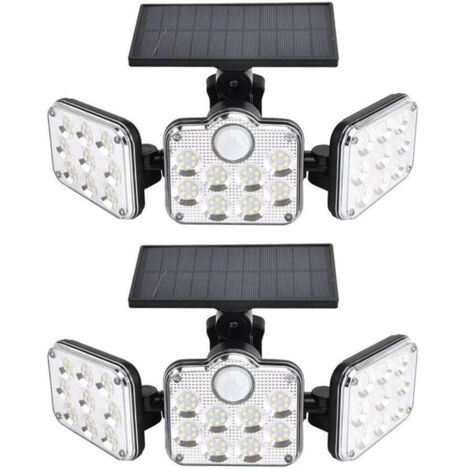 Lot de 2 projecteurs solaires extérieurs 138 LED 2200 lm avec télécommande, étanche IP65, 3 têtes réglables, grand angle 270°, lumière de sécurité sans fil pour garage, terrasse, porche, jardin