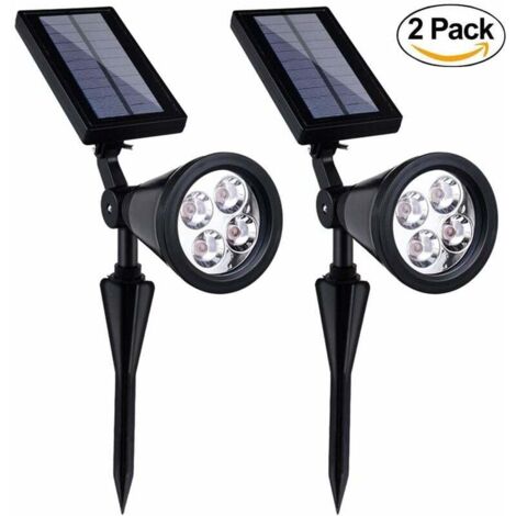 Lot de 2 projecteurs solaires LED 4 lumières blanches – IP65 étanche – Angle d'éclairage réglable – Énergie solaire pour extérieur