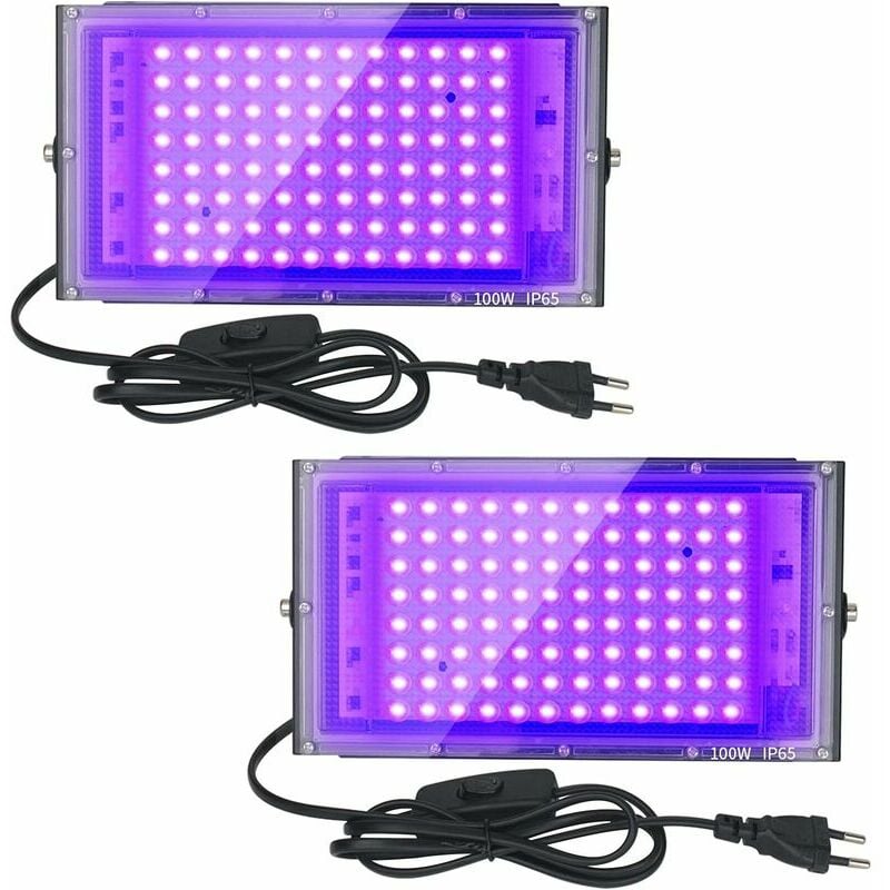 Lot de 2 Projecteurs uv led 100W Imperméables IP65, Éclairage Ultraviolet pour Aquarium, Soirée, Peinture Fluo, Affiches Fluorescentes, Bars, Fêtes.