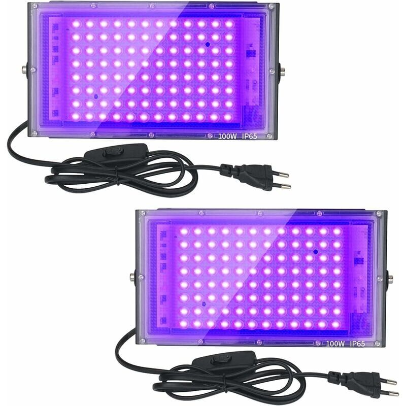XVX - Lot de 2 Projecteurs uv led 100W Imperméables IP65, Éclairage Ultraviolet pour Aquarium, Soirée, Peinture Fluo, Affiches Fluorescentes, Bars,