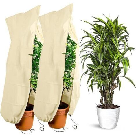 Lot de 2 protections hivernales pour plantes, 120 x 180 cm, protection contre le gel, avec fermeture éclair et cordon de serrage, protection hivernale, pour arbre, palmier, plantes de balcon