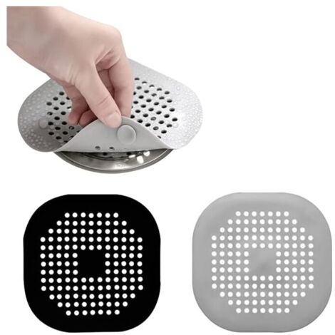 Lot de 2 protects de canalisation en silicone (gris et noir), crépine d'évier avec ventouse pour sèche-cheveux, douche, canalisation, cuisine, salle de bain, buanderie (13,813,8 cm)