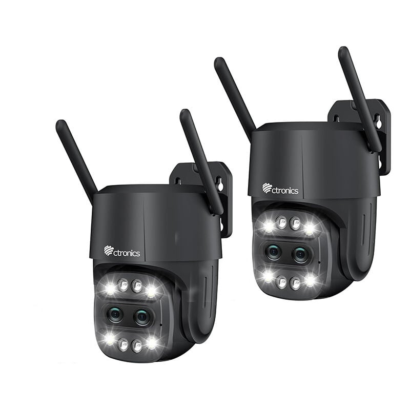 Ctronics - Lot de 2 ptz Caméra Surveillance WiFi avec 2 Objectif, Zoom Hybride 6X, Suivi Auto avec Zoom Auto, Détection Humaine, Vision Nocturne