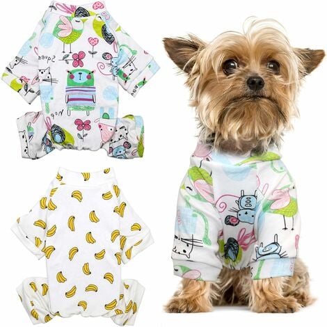 Lot de 2 pyjamas pour chiots à perles rares - Chemise pour chiot Pantalon en coton Collants confortables pour animaux de compagnie Little Mouse Banana S