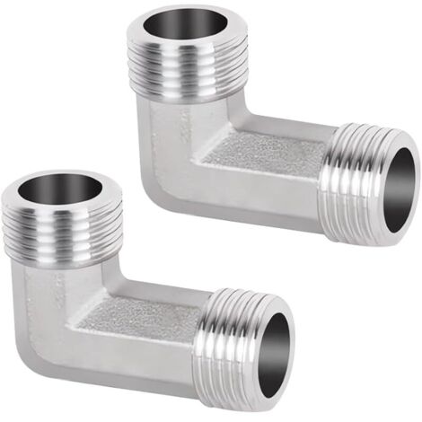 Lot de 2 raccords coudés en acier inoxydable 304 - 90° - DN15 - Coude 1/2" AG/AG - Coude à 90° - Filetage extérieur 1/2" x filetage extérieur - En acier inoxydable sanitaire