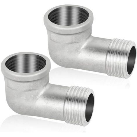 Lot de 2 raccords coudés en acier inoxydable 304 - 90° - DN15 - Coude 1/2" IG/AG à 90° - Filetage intérieur x filetage extérieur - En acier inoxydable sanitaire