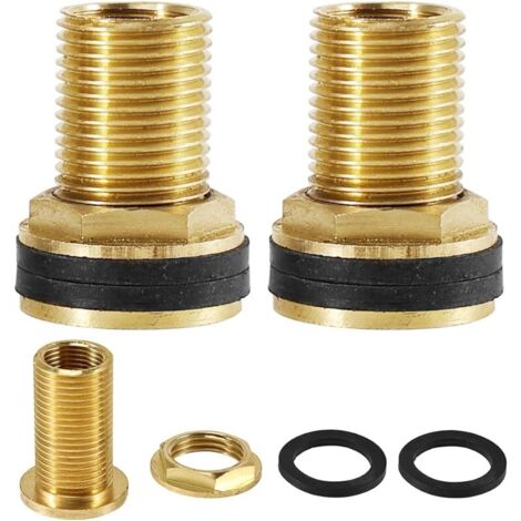 Lot de 2 raccords de réservoir en laiton - AG 1/2" x IG 3/8" - Raccord de réservoir - Raccord de réservoir d'eau - Raccord pour robinet, réservoir et fûts