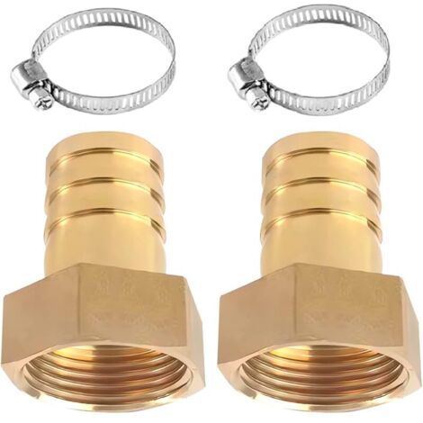 Lot de 2 raccords de tuyau en laiton 1/2" IG - Raccord de tuyau 1/2" - 10 mm - Adaptateur avec 2 colliers de serrage