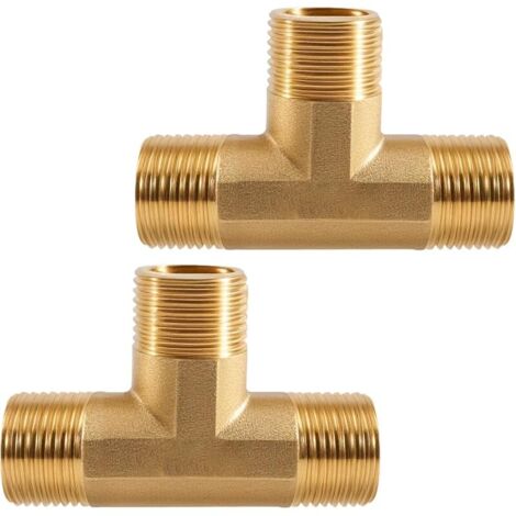 Lot de 2 raccords en T en laiton 1/4" AG - Raccord en T en laiton à 90° - Raccord en T à 3 voies - Raccord en T 1/4" - DN8 - Pour distributeur d'eau potable