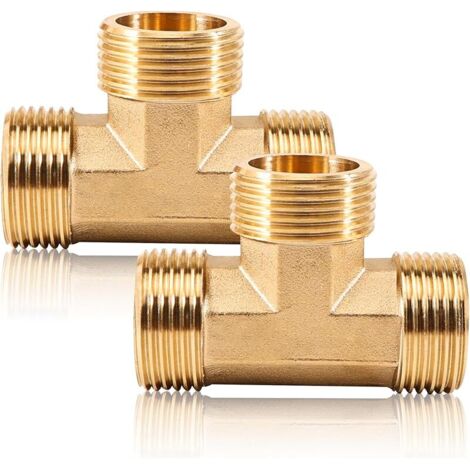 Lot de 2 raccords en T en laiton 1", G1" (Ø32,5 mm), raccord en T 90° AG - Raccord de dérivation - Filetage extérieur DN25 - Raccord d'eau en T 3 voies - Convient pour l'eau potable