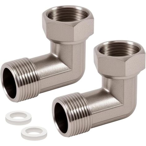 Lot de 2 raccords mobiles de 3/4" en acier inoxydable 304 coudé 90°, filetage extérieur 3/4" AG x 3/4" IG, raccord coudé DN20 à 90° pour installations d'eau et systèmes de chauffage central
