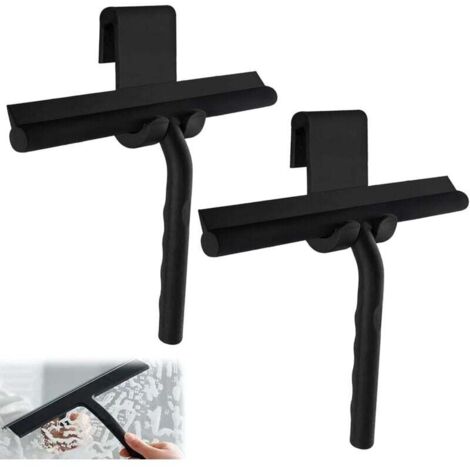 Lot De 2 Raclettes De Douche Silicium Avec Crochet 34 Cm Support Multiusage Vitre Miroir Carrelage Voiture Noir